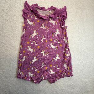 Sleep Halo Purple Unicorn Print Snap Front Bamboo Baby Romper- Size 12-18 Months